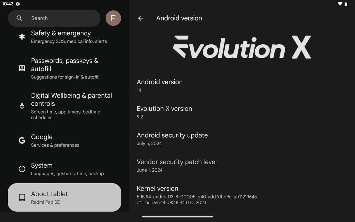 EvolutionX for Xiaomi Redmi Pad SE (Android 14)